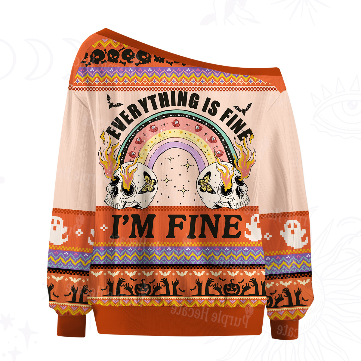 Purplehecate Everything Is Fine Off The Shoulder Graphic Jersey