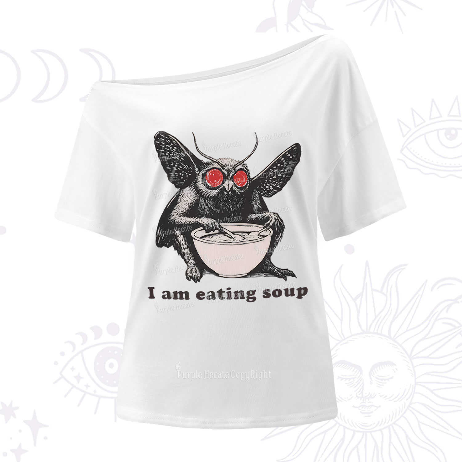 Purplehecate Mothman Eating Soup One Shoulder T-Shirt