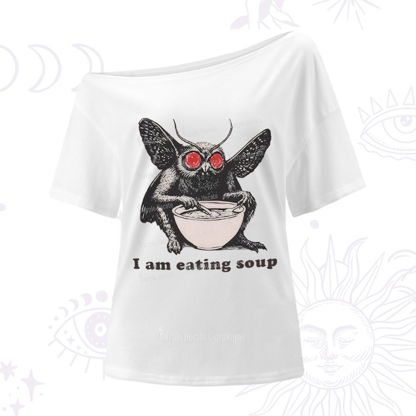 Purplehecate Mothman Eating Soup One Shoulder T-Shirt