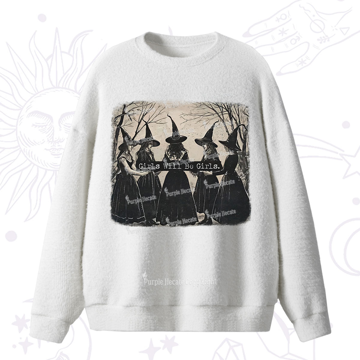 Purplehecate Girls Will Be Girls Witch Fuzzy Ugly Sweater