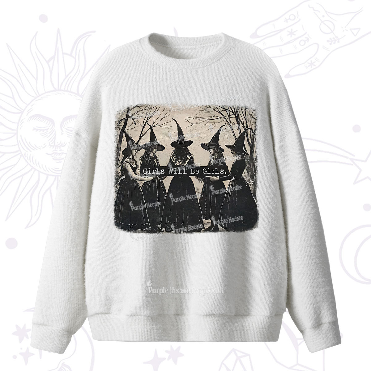 Purplehecate Girls Will Be Girls Witch Fuzzy Ugly Sweater
