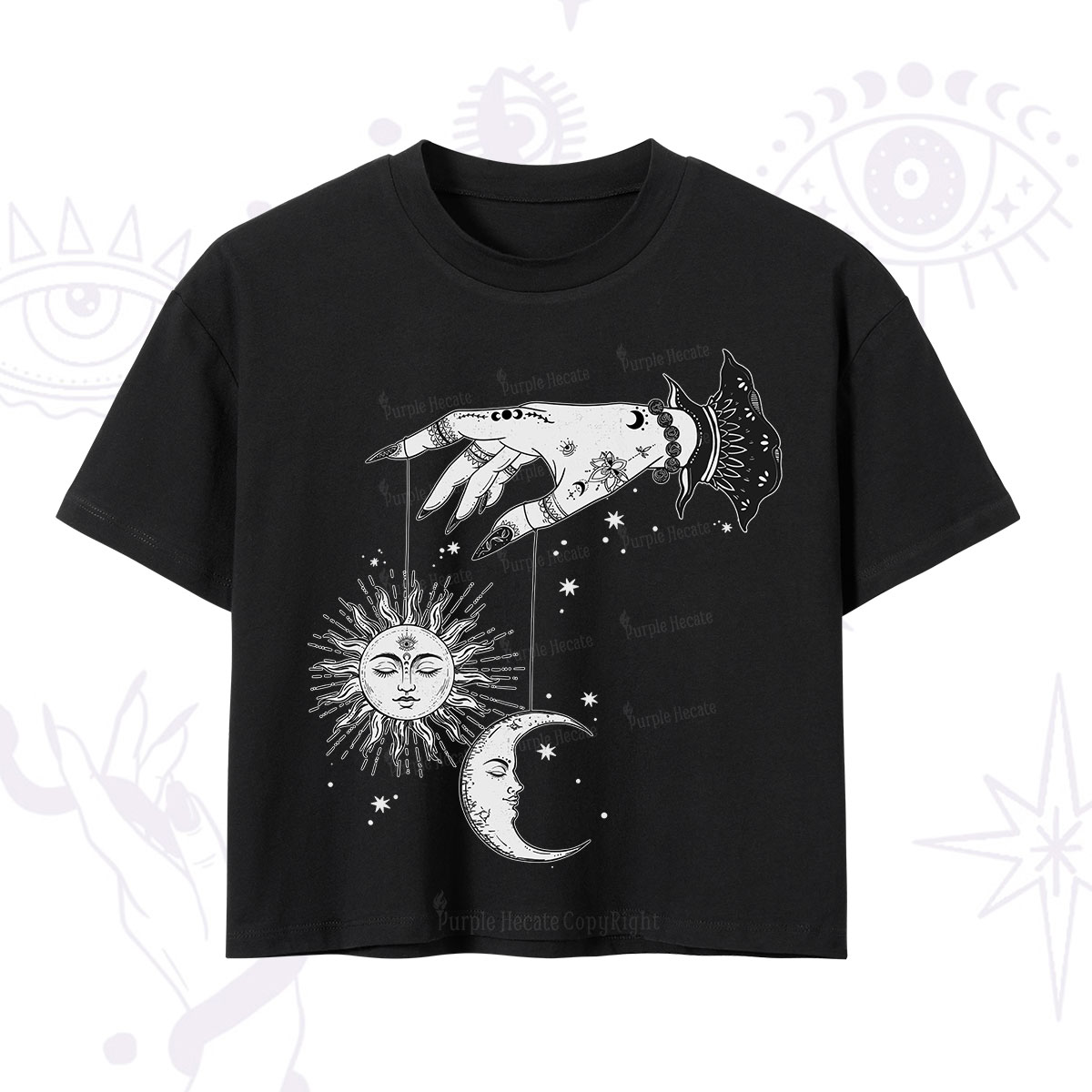 Purplehecate Witch's Sun and Moon Crop T-Shirt