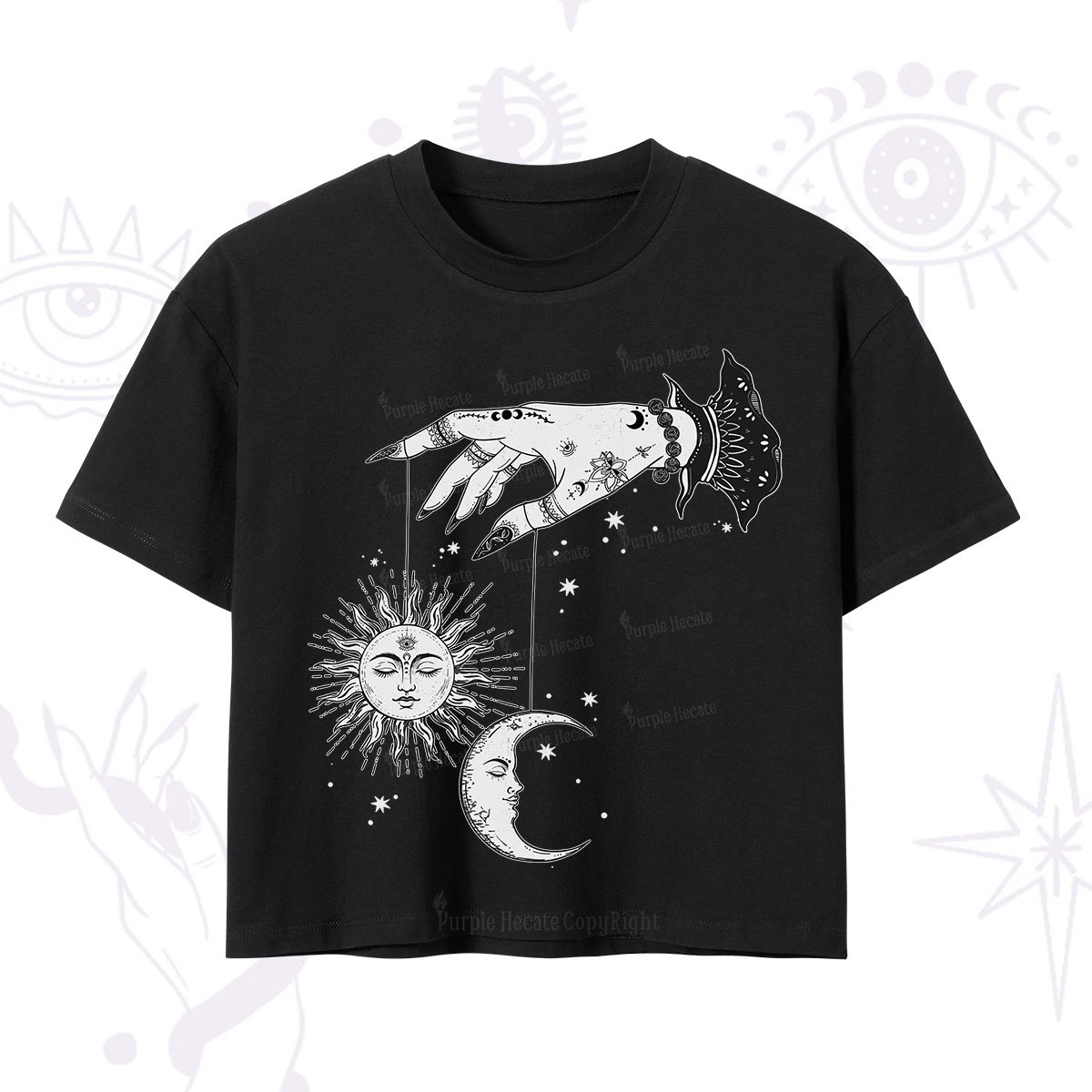 Purplehecate Witch's Sun and Moon Crop T-Shirt