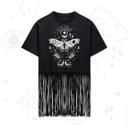 Purplehecate Moonlit Celestial Moth Fringe Hem T-Shirt
