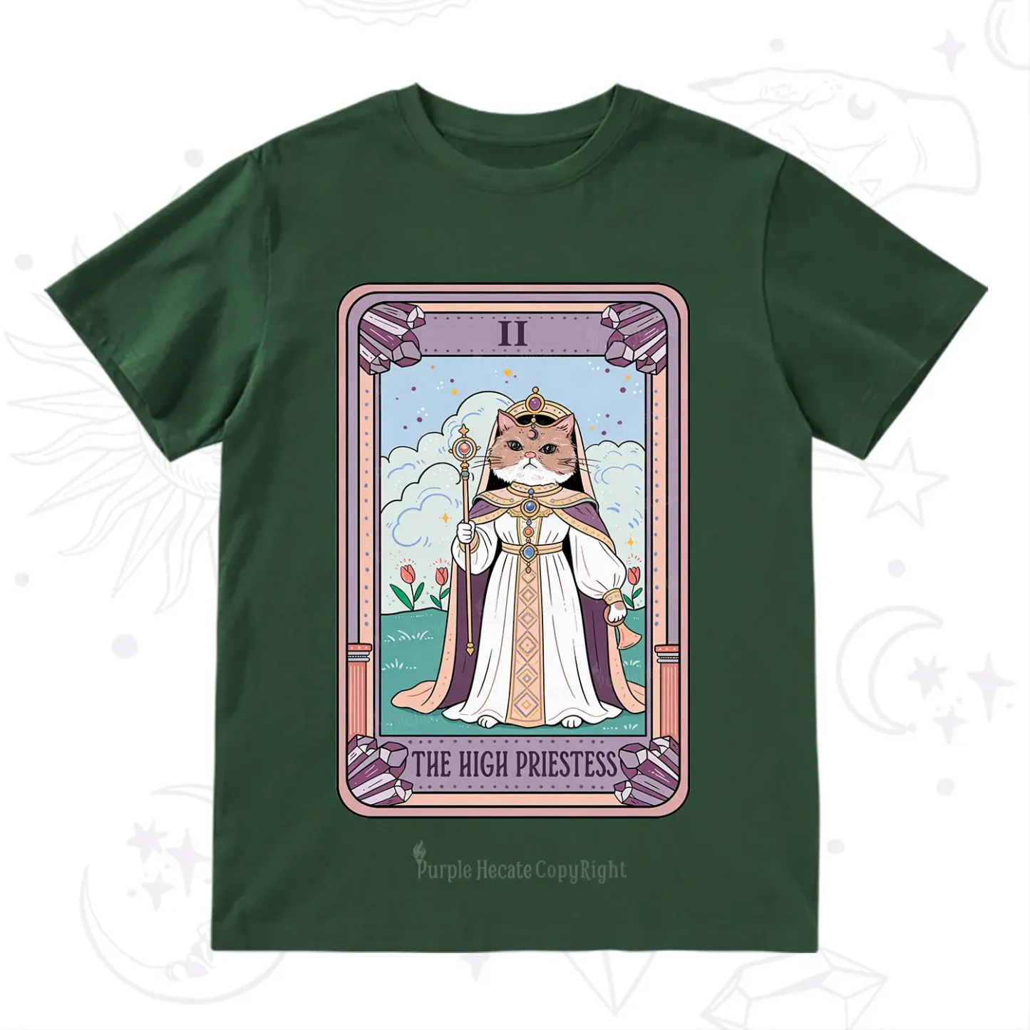 Purplehecate The High Priestess Cat Tarot T-Shirt