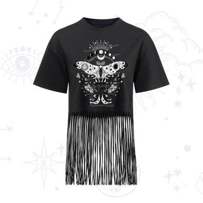Purplehecate Moonlit Celestial Moth Fringe Hem T-Shirt