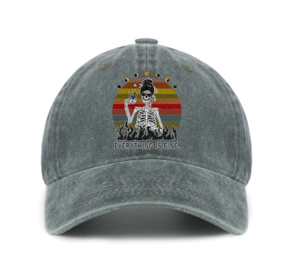 Purplehecate Everything Is Fine Skeleton Baseball Cap