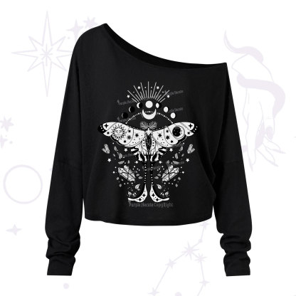 Purplehecate Moonlit Celestial Moth One Shoulder Long Sleeve Shirt