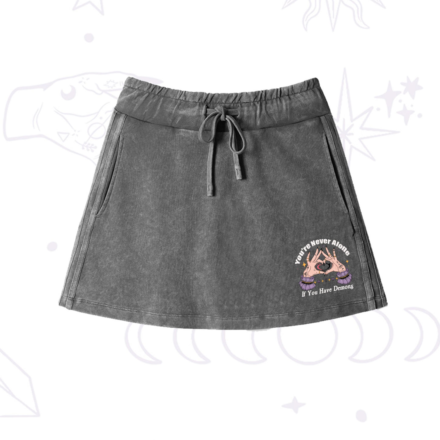 Purplehecate You're Never Alone If You Have Demons Washed Drawstring Mini Skirt