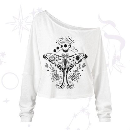 Purplehecate Moonlit Celestial Moth One Shoulder Long Sleeve Shirt