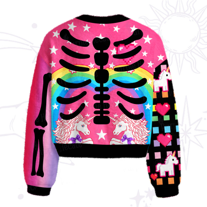 Purplehecate Rainbow Unicorn Skeleton Fuzzy Crewneck Sweater