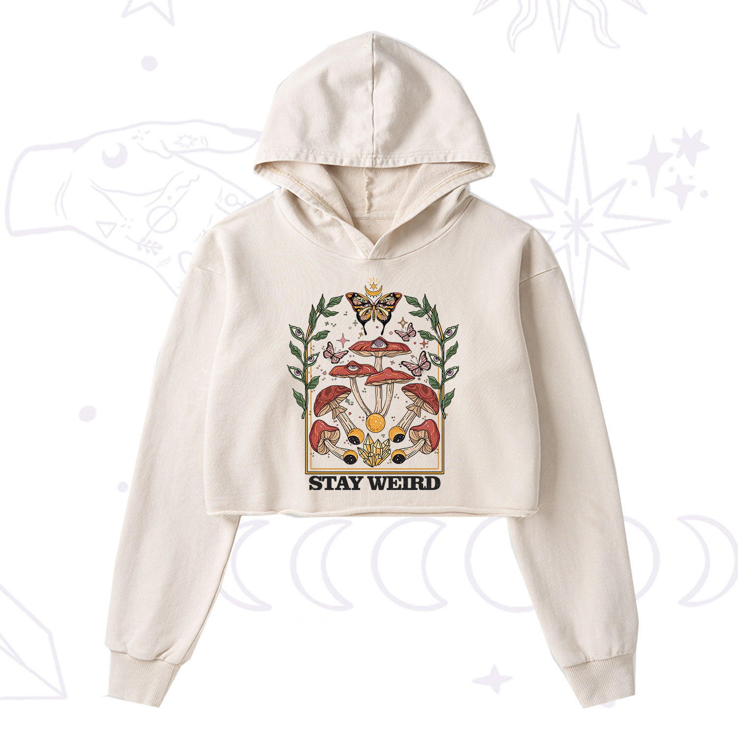 Purplehecate Stay Weird Washed Cropped Hoodie
