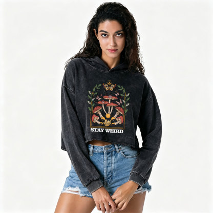 Purplehecate Stay Weird Washed Cropped Hoodie