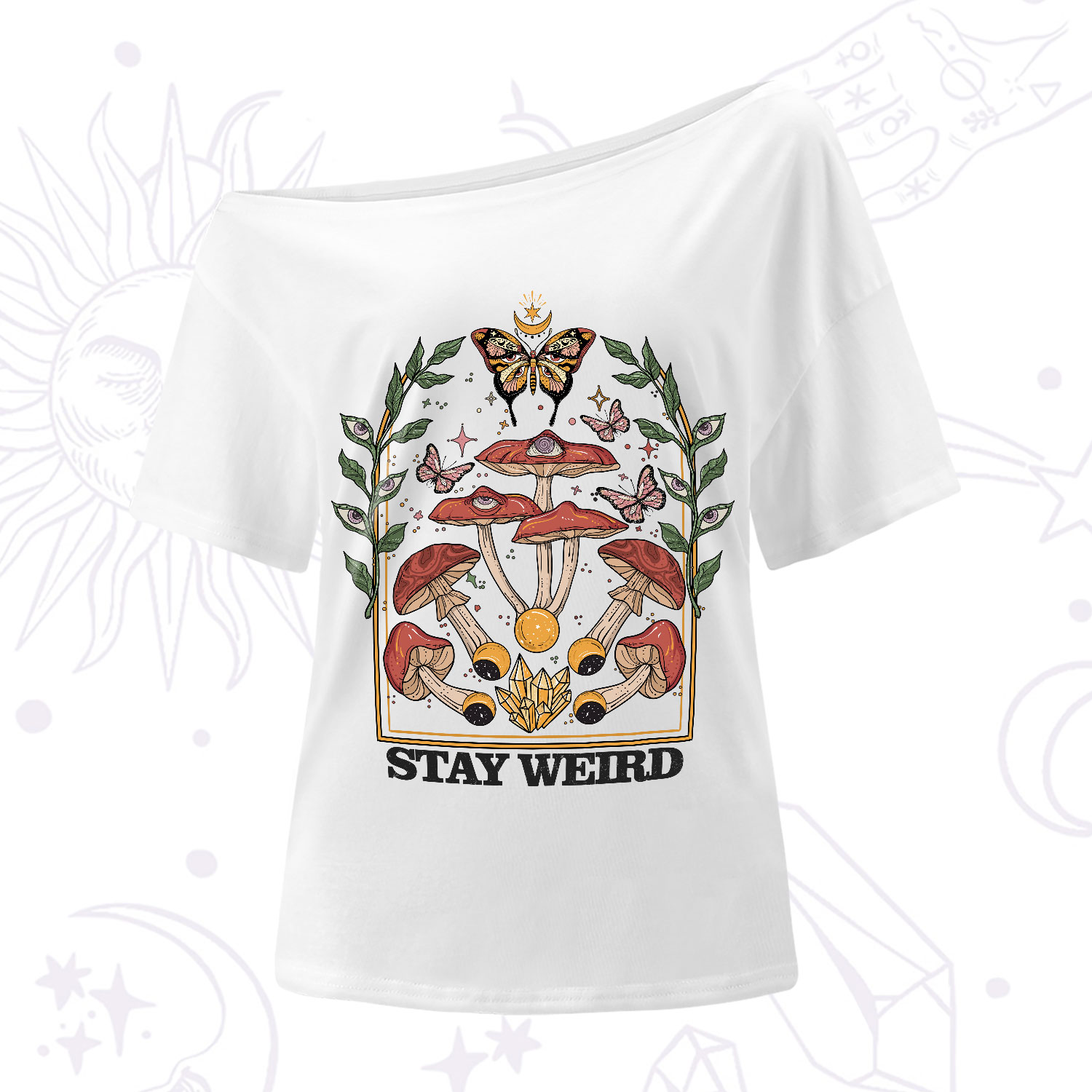 Purplehecate Stay Weird One-Shoulder T-Shirt