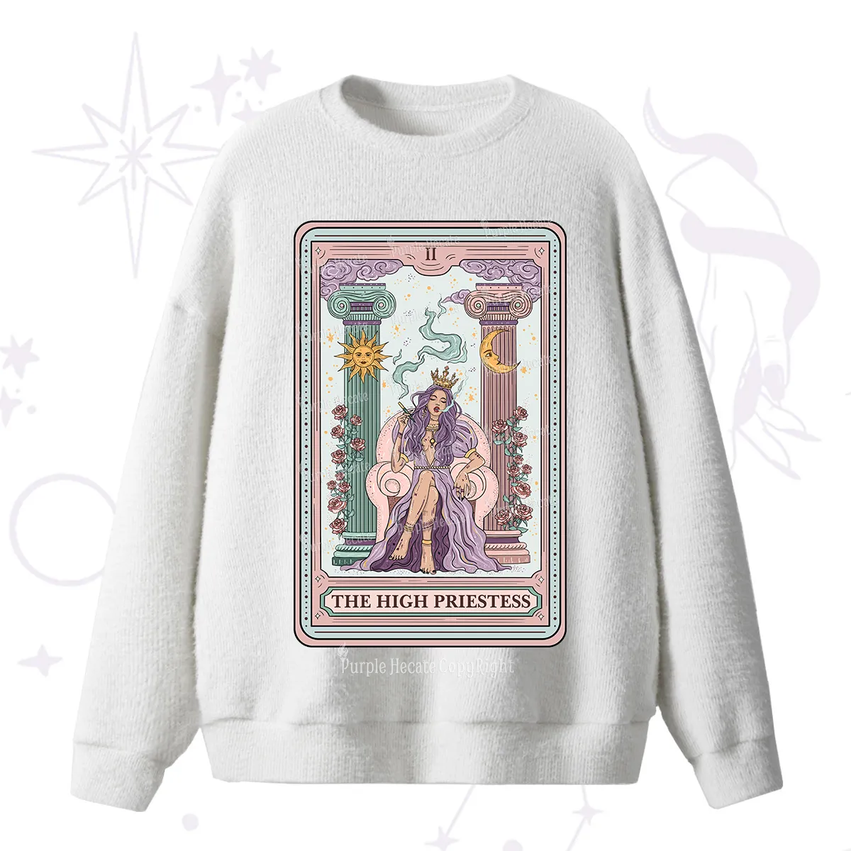 Purplehecate The High Priestess Tarot Card Fuzzy Ugly Sweater