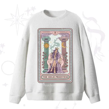 Purplehecate The High Priestess Tarot Card Fuzzy Ugly Sweater