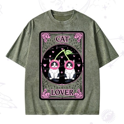 Purplehecate The Lovers Cherry Cat Tarot Washed T-Shirt