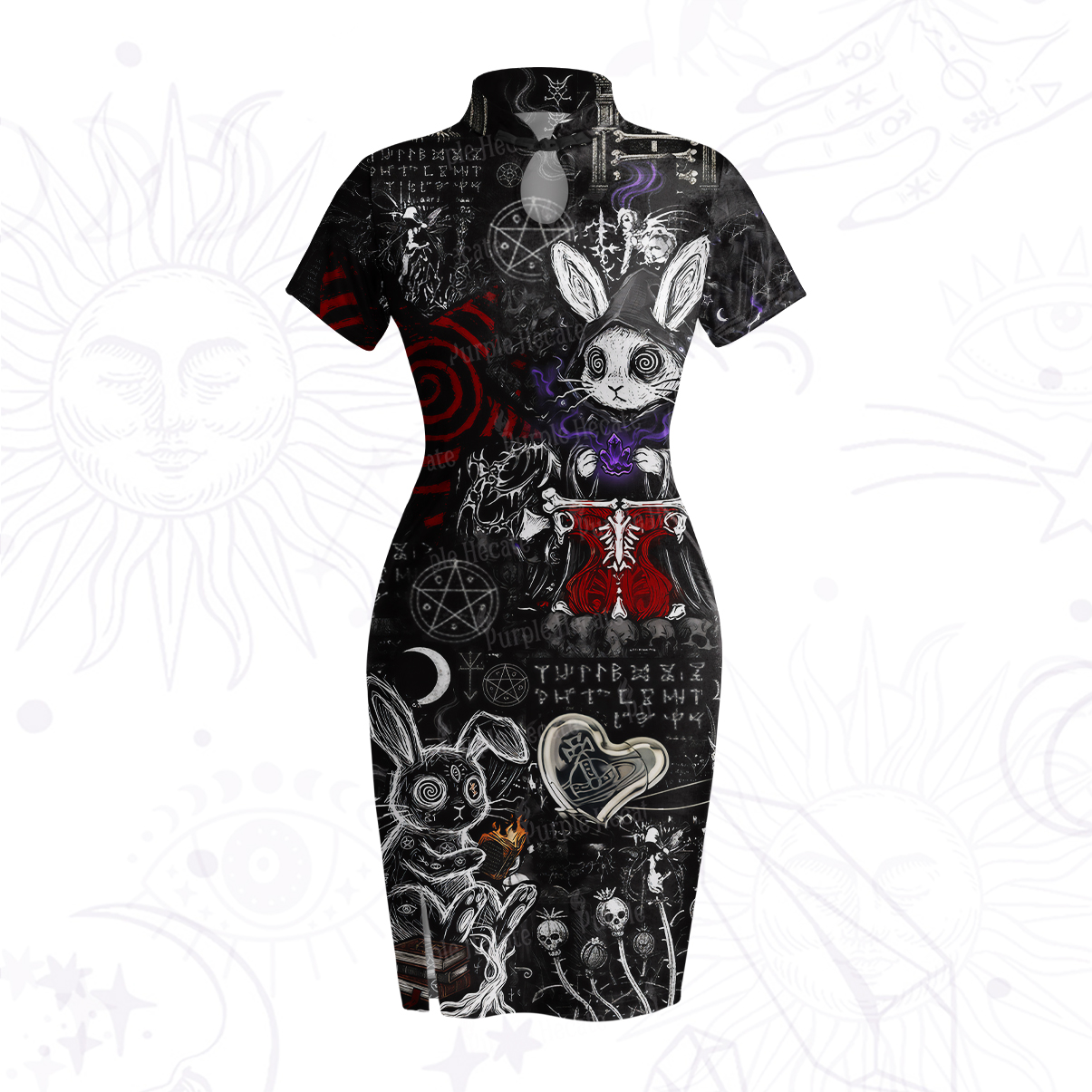 Purplehecate Gothic Cursed Bunny Ritual Velvet Bodycon Dress