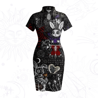 Purplehecate Gothic Cursed Bunny Ritual Velvet Bodycon Dress