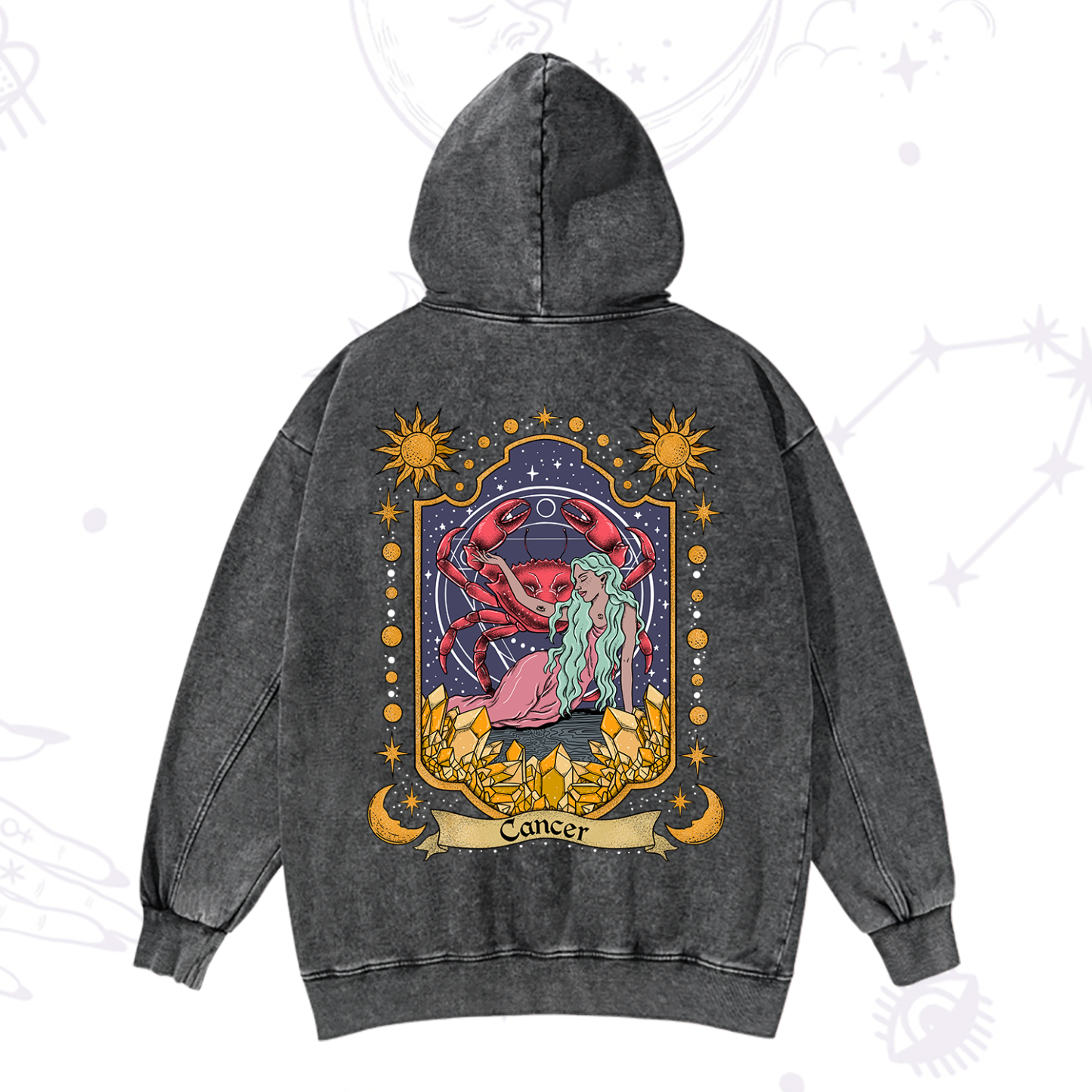 Magic Purplehecate Cancer Zodiac Washed Hoodie