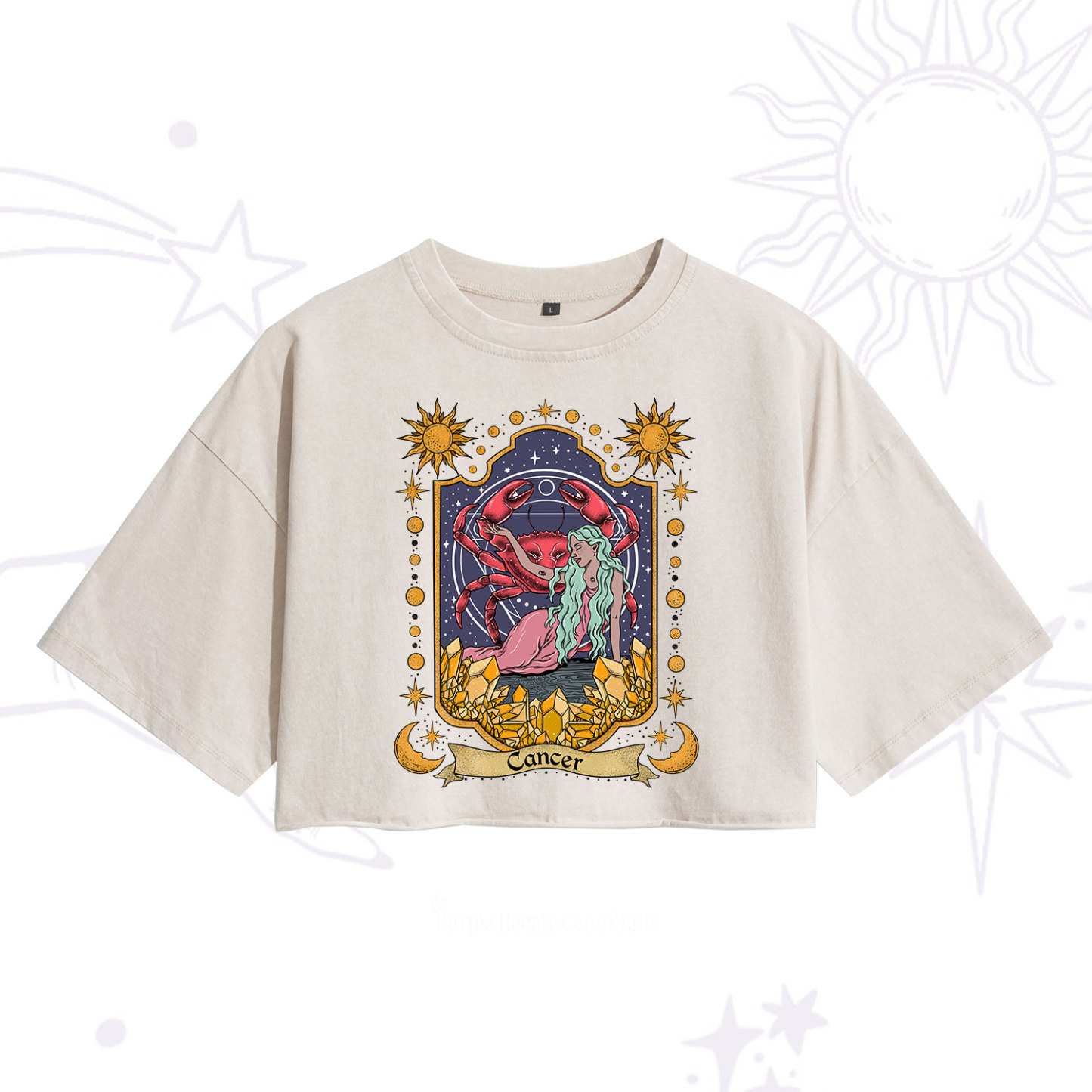 Purplehecate Cancer Zodiac Washed Cropped T-Shirt