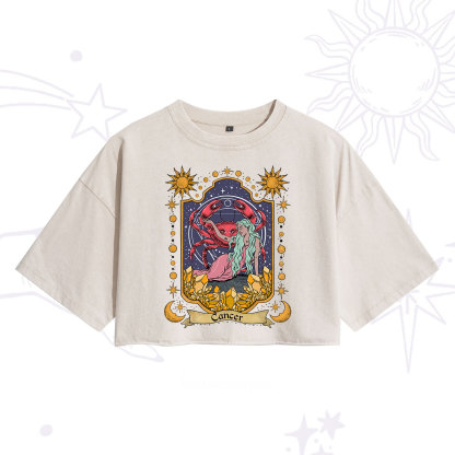 Purplehecate Cancer Zodiac Washed Cropped T-Shirt