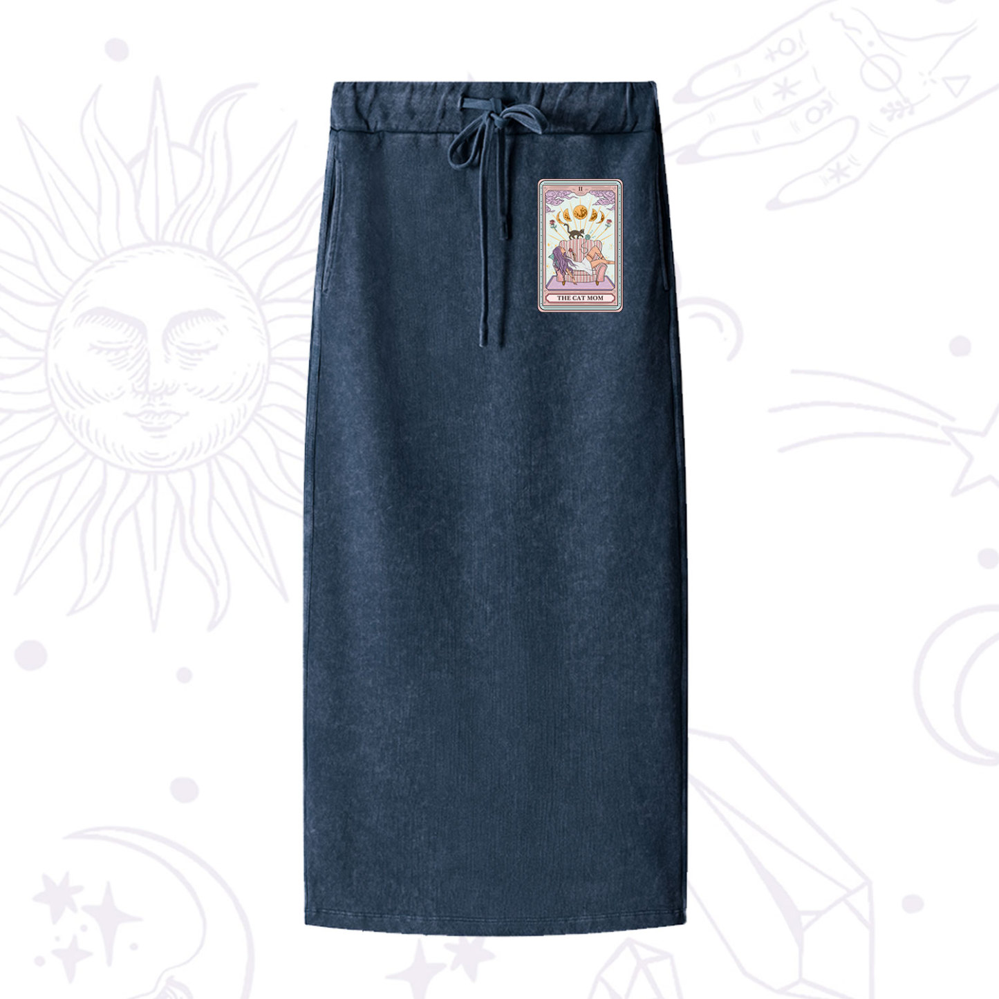 Purplehecate The Cat Mom Tarot Washed Drawstring Long Skirt