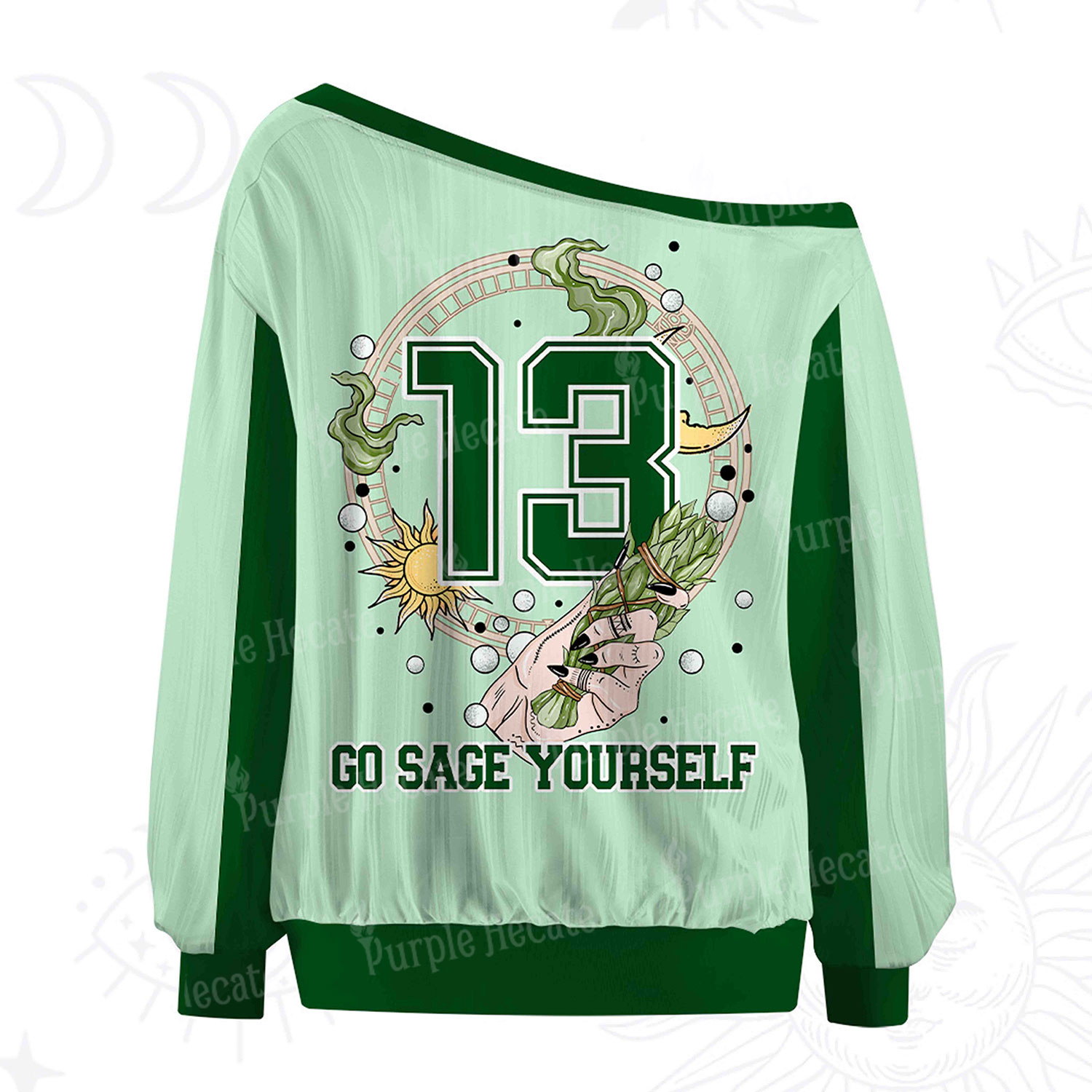 Purplehecate Go Sage Yourself Off The Shoulder Graphic Jersey