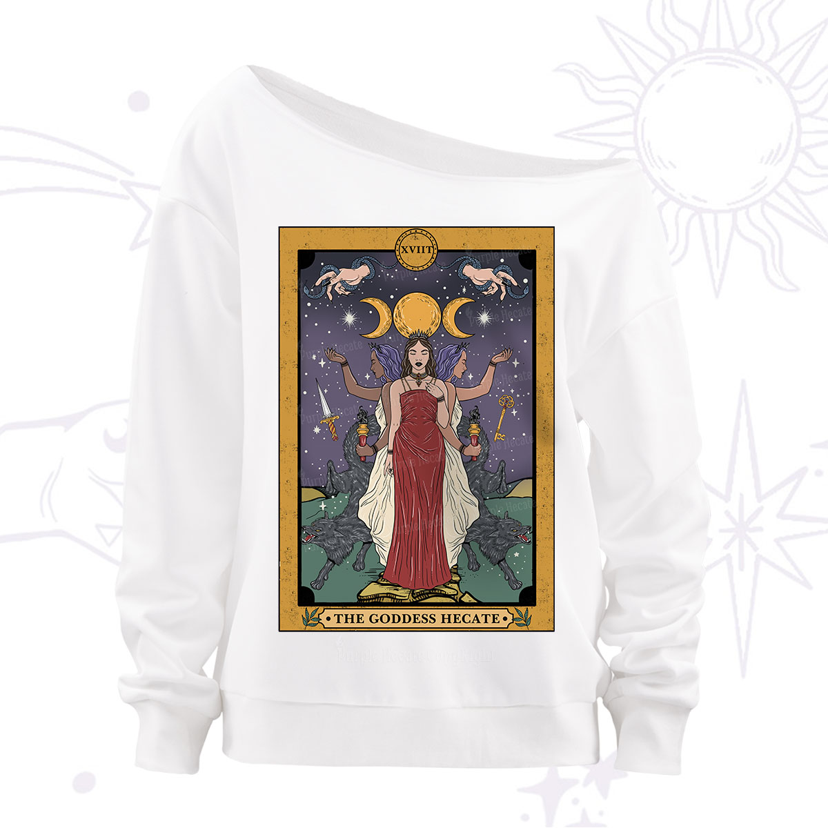 Purplehecate The Goddess Hecate Tarot Off The Shoulder Sweatshirt