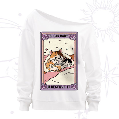 Purplehecate The Sugar Baby Cat Tarot Off The Shoulder Sweatshirt