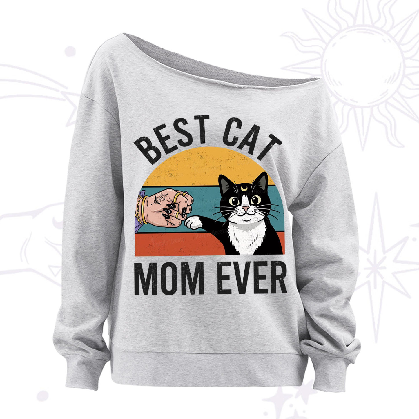 Purplehecate Best Cat Mom Ever Off The Shoulder Sweatshirt