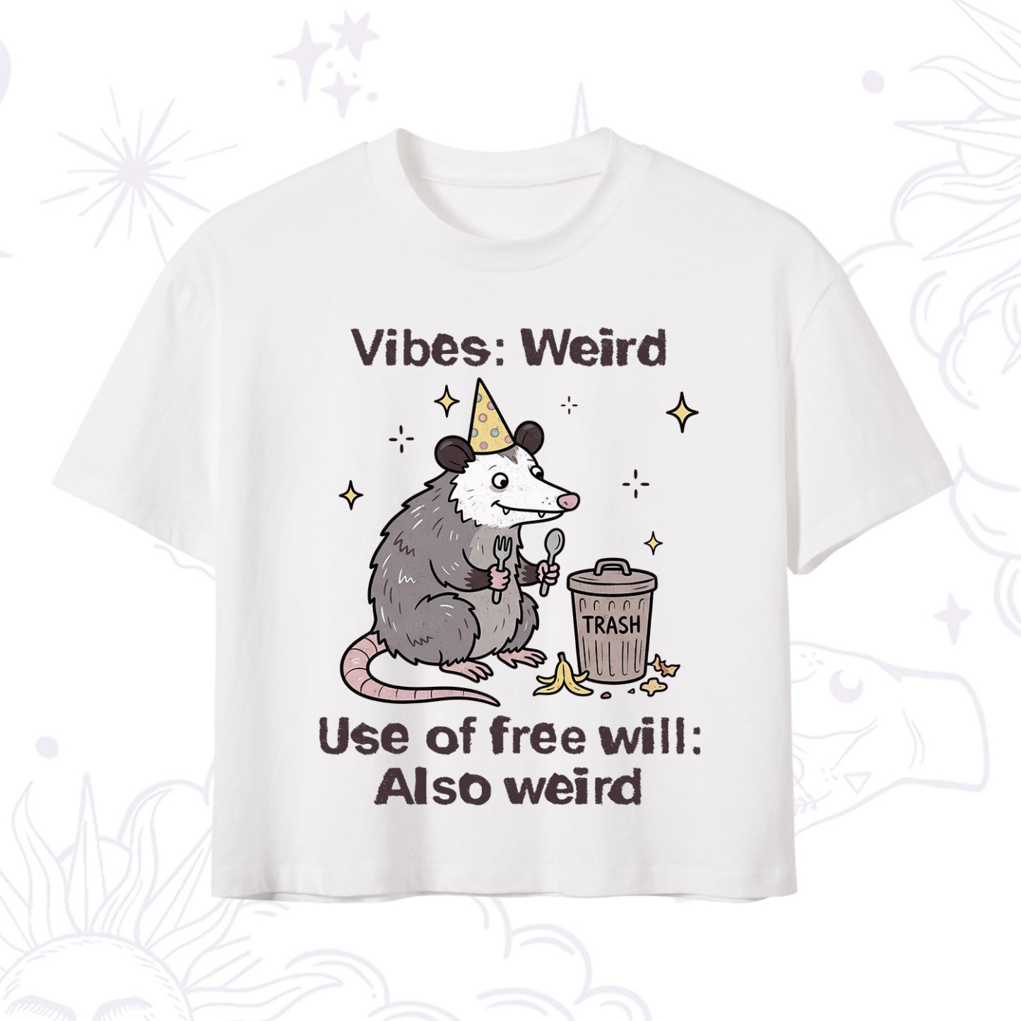 Purplehecate Weird Vibes Only Opossum Crop T-Shirt
