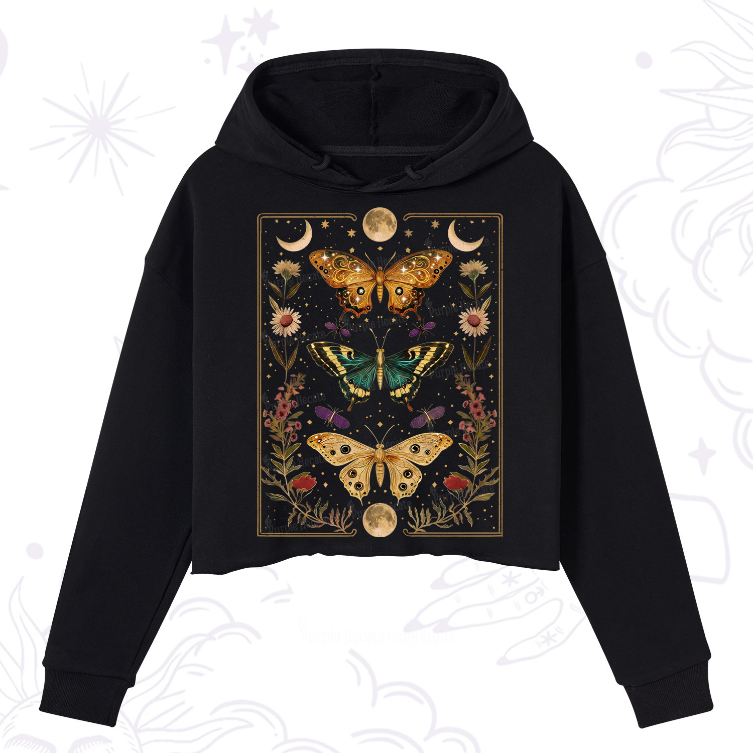 Purplehecate Sun and Moon Butterfly Crop Hoodie
