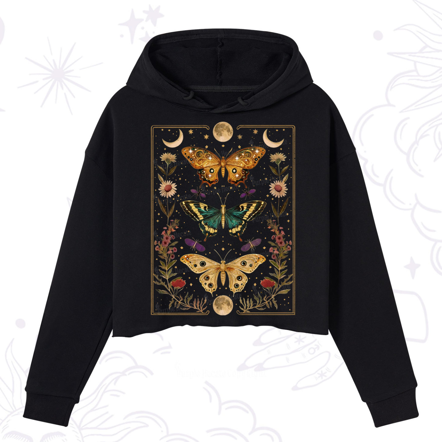 Purplehecate Sun and Moon Butterfly Crop Hoodie