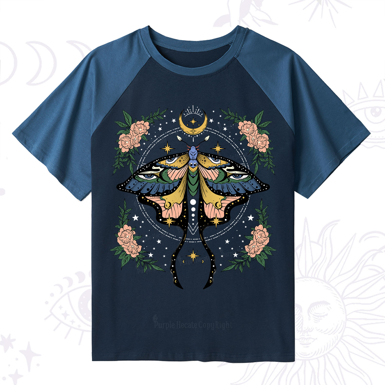 Purplehecate Mystical Moth Raglan Short Sleeve T‑Shirt