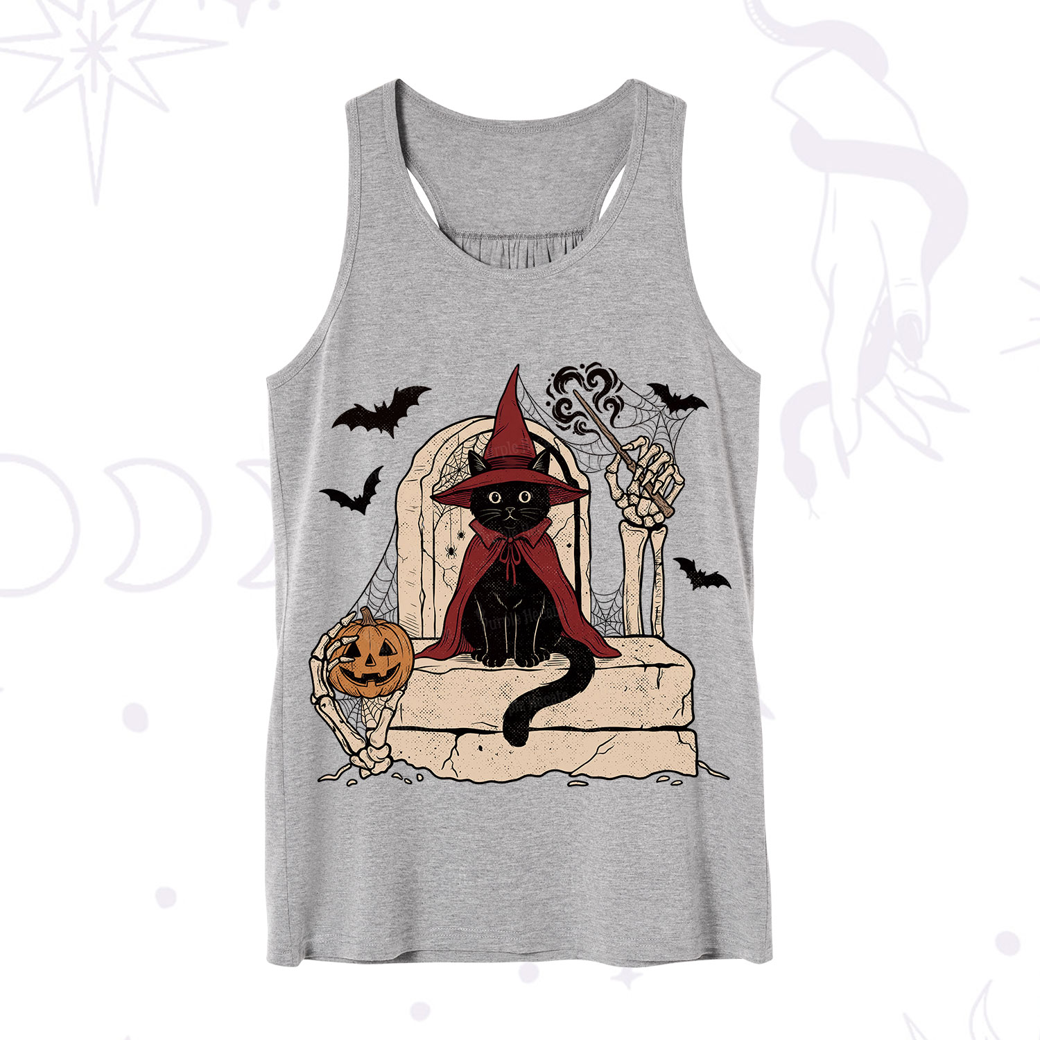 Purplehecate Wizard Black Cat on the Tombstone Halloween Tank