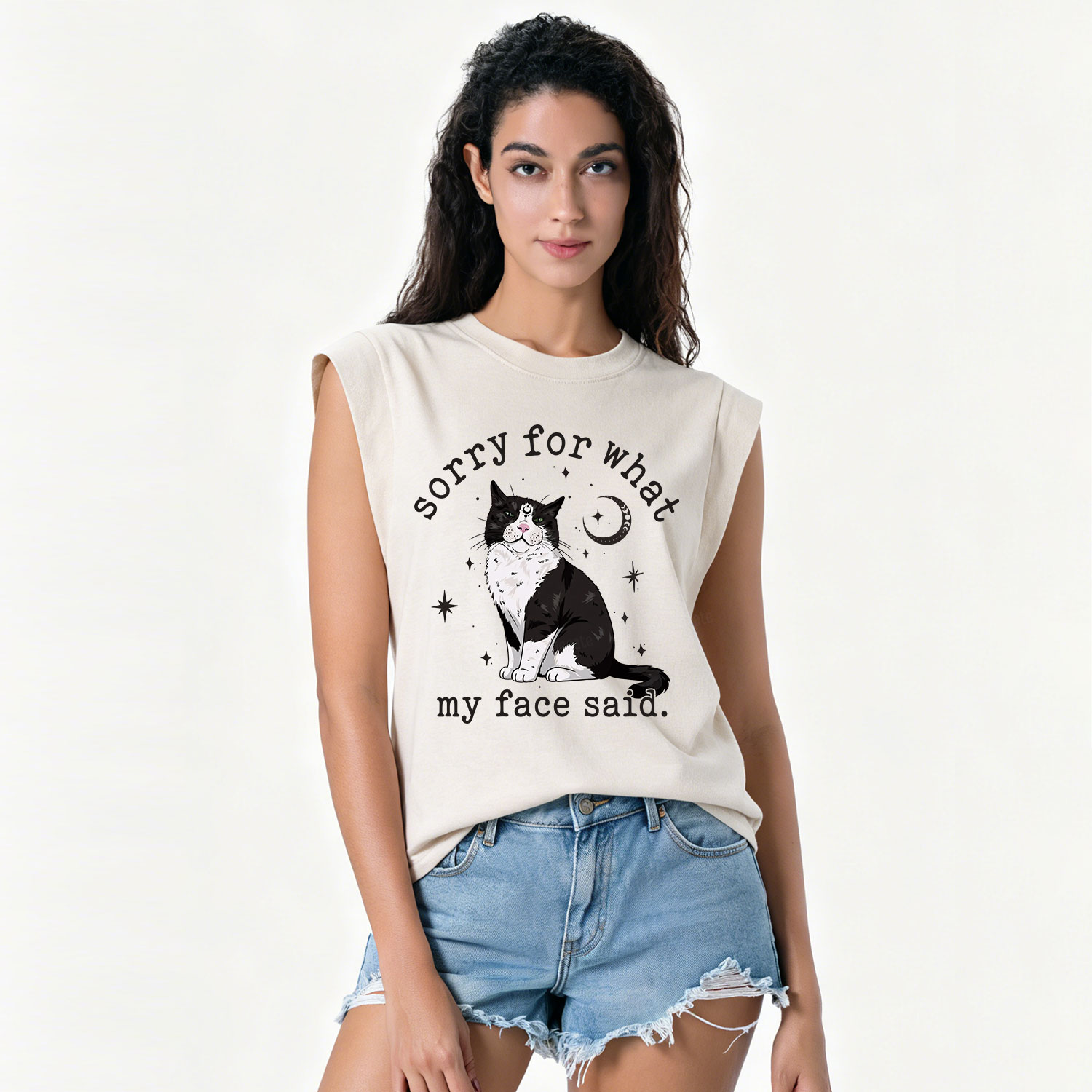 Purplehecate Sorry For What My Face Said Cat Vintage Washed Tank