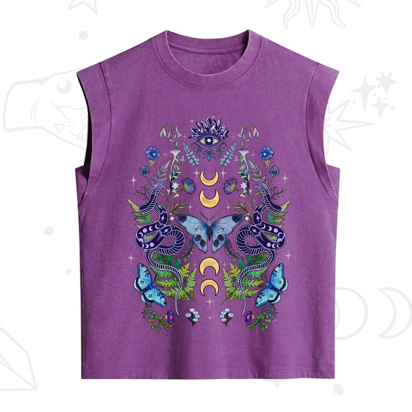 Purplehecate Moon Moth Witchery Vintage Washed Tank
