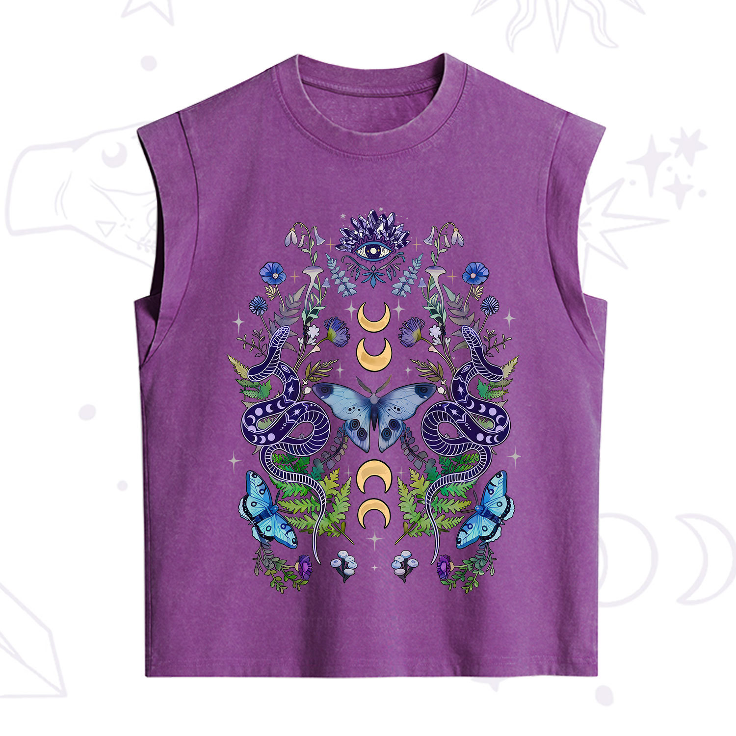 Purplehecate Moon Moth Witchery Vintage Washed Tank