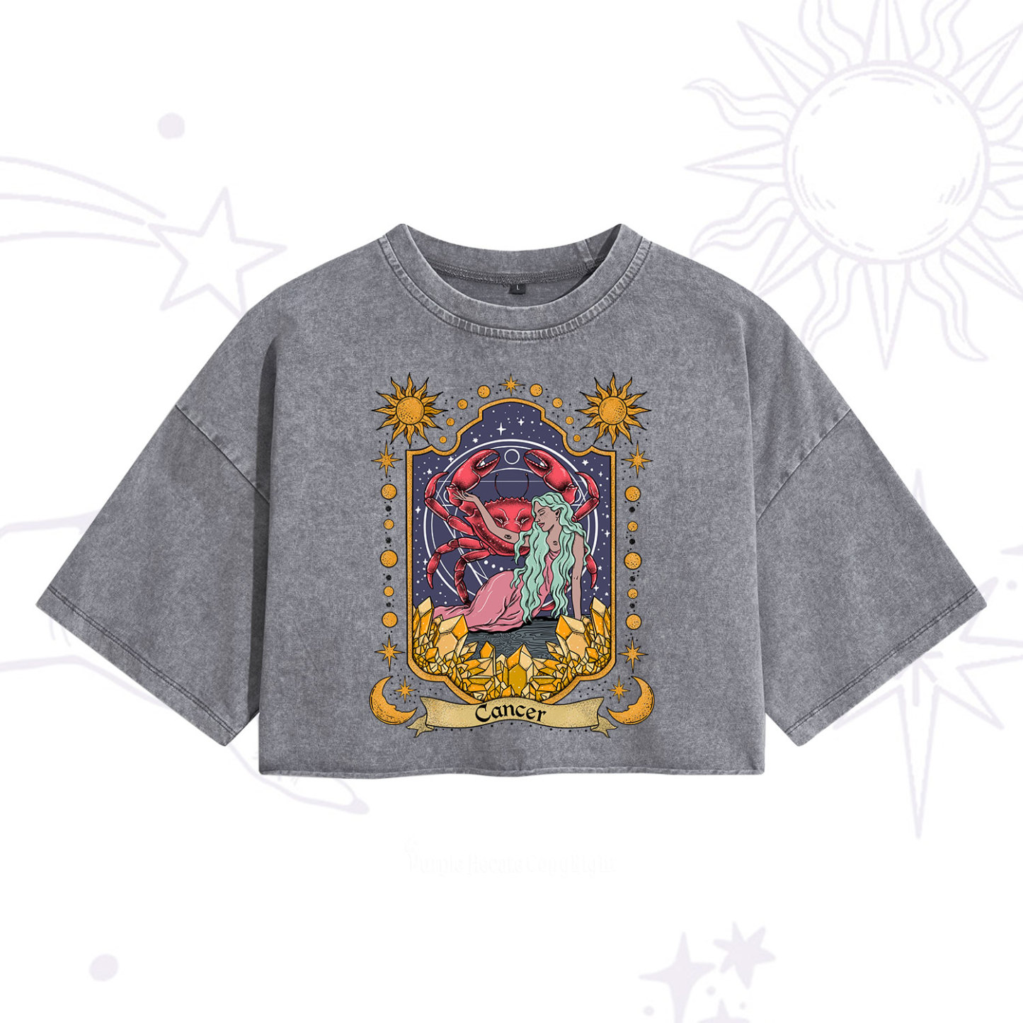 Purplehecate Cancer Zodiac Washed Cropped T-Shirt