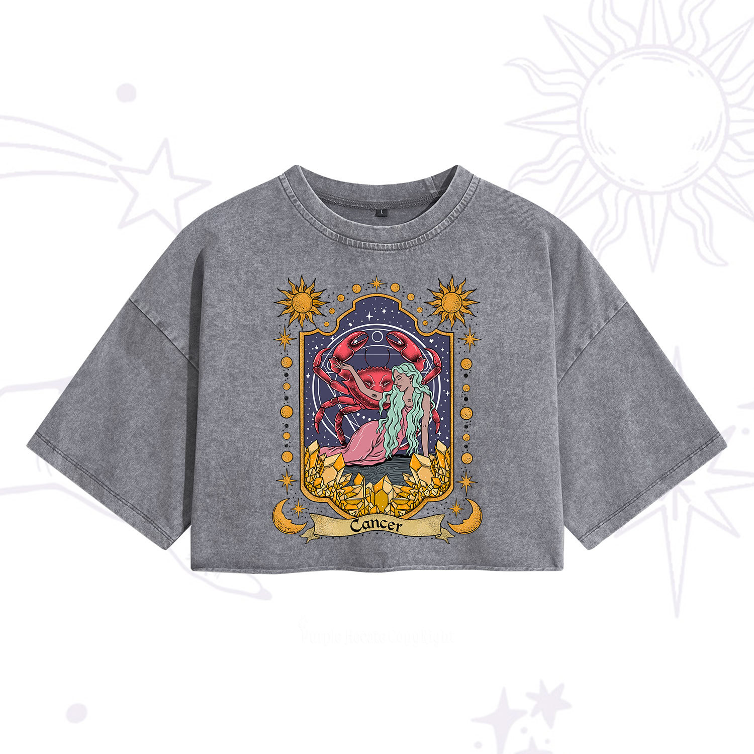Purplehecate Cancer Zodiac Washed Cropped T-Shirt