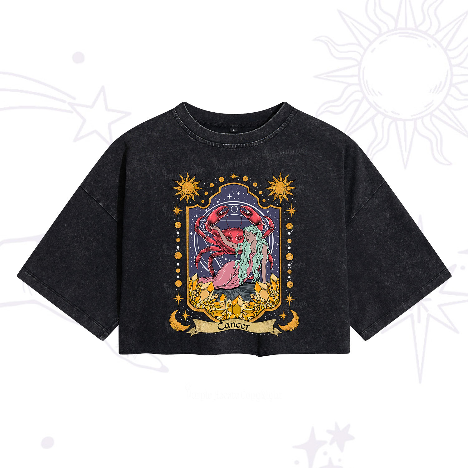 Purplehecate Cancer Zodiac Washed Cropped T-Shirt