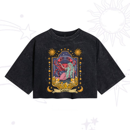 Purplehecate Cancer Zodiac Washed Cropped T-Shirt