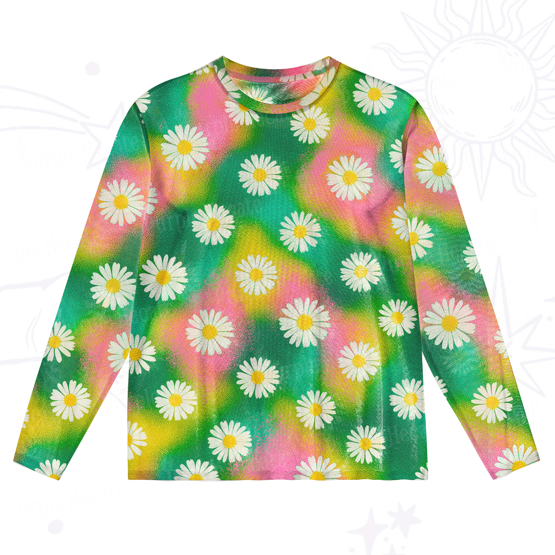 Purplehecate Enchanted Daisy Spring Romance Mesh Long Sleeve Top