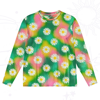 Purplehecate Enchanted Daisy Spring Romance Mesh Long Sleeve Top