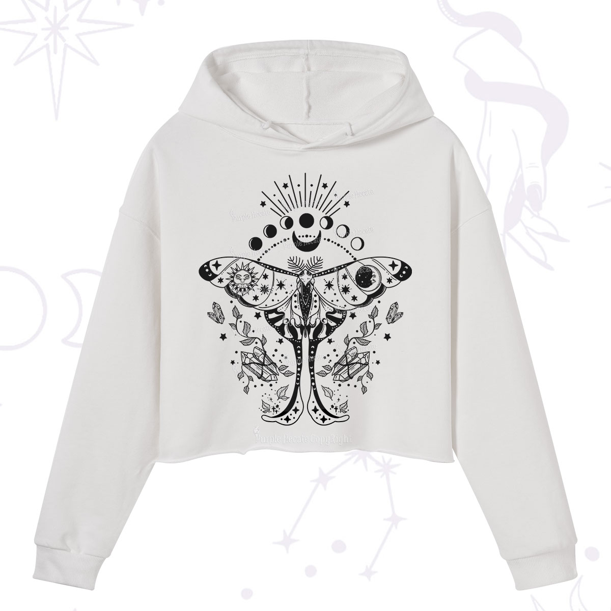 Purplehecate Moonlit Celestial Moth Crop Hoodie