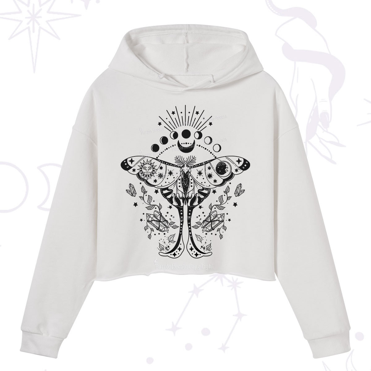 Purplehecate Moonlit Celestial Moth Crop Hoodie