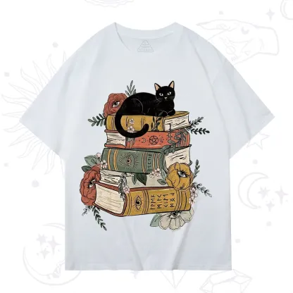 Purplehecate Black Cat on Books T-Shirt