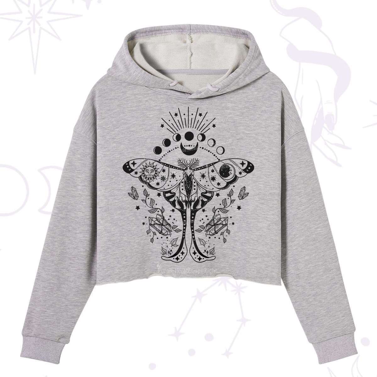 Purplehecate Moonlit Celestial Moth Crop Hoodie