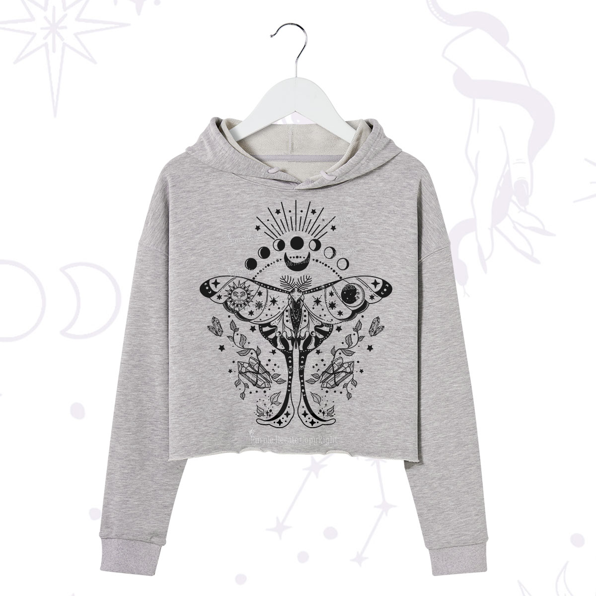 Purplehecate Moonlit Celestial Moth Crop Hoodie